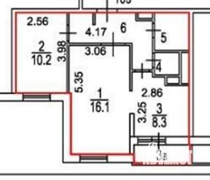 2-к квартира, вторичка, 46м2, 6/9 этаж
