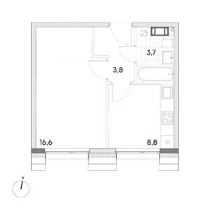 1-к квартира, строящийся дом, 33м2, 5/7 этаж