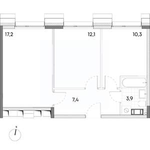 2-к квартира, строящийся дом, 51м2, 6/7 этаж