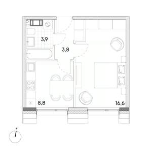 1-к квартира, вторичка, 33м2, 6/7 этаж
