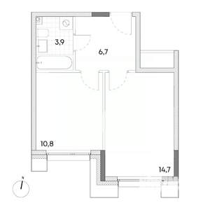 1-к квартира, строящийся дом, 36м2, 2/7 этаж