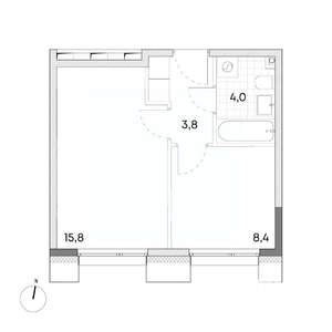 1-к квартира, строящийся дом, 32м2, 2/7 этаж