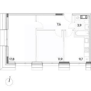 2-к квартира, строящийся дом, 51м2, 6/7 этаж