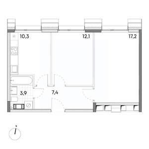 2-к квартира, строящийся дом, 51м2, 4/7 этаж