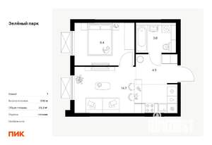 1-к квартира, вторичка, 32м2, 10/11 этаж