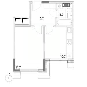 1-к квартира, строящийся дом, 36м2, 6/7 этаж