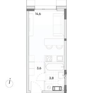 Студия квартира, вторичка, 22м2, 3/7 этаж