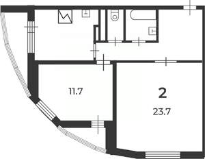 2-к квартира, вторичка, 60м2, 16/19 этаж