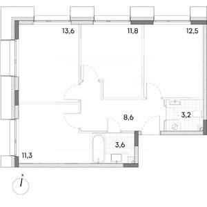 3-к квартира, строящийся дом, 65м2, 2/7 этаж