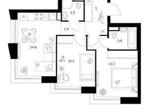 2-к квартира, вторичка, 51м2, 10/13 этаж