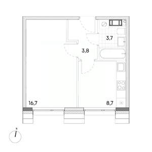 1-к квартира, строящийся дом, 33м2, 7/7 этаж