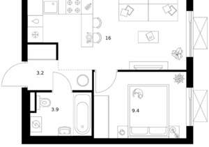 1-к квартира, вторичка, 33м2, 19/28 этаж