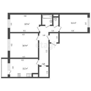 3-к квартира, вторичка, 71м2, 1/14 этаж