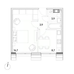 1-к квартира, вторичка, 33м2, 6/7 этаж