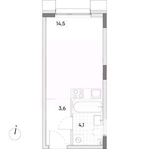 Студия квартира, вторичка, 22м2, 2/7 этаж