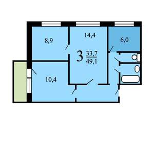 3-к квартира, вторичка, 51м2, 1/9 этаж