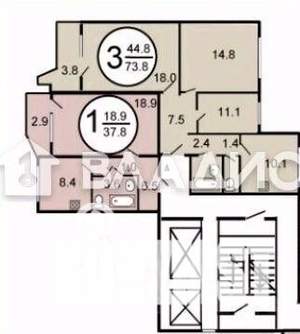 3-к квартира, вторичка, 74м2, 12/17 этаж