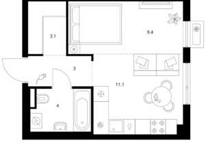 1-к квартира, вторичка, 31м2, 3/14 этаж
