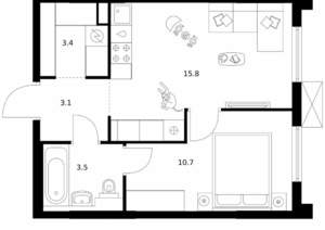 1-к квартира, вторичка, 37м2, 18/24 этаж