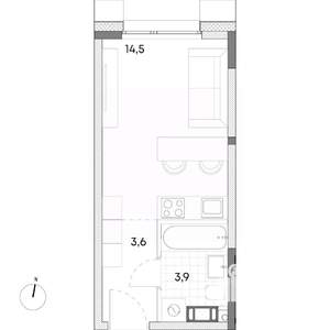 Студия квартира, вторичка, 22м2, 6/7 этаж