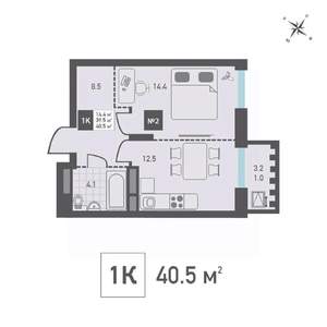1-к квартира, вторичка, 41м2, 4/15 этаж