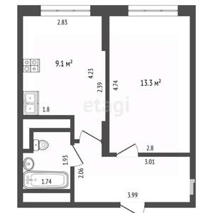 1-к квартира, вторичка, 34м2, 15/17 этаж