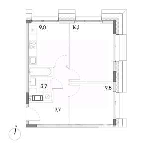 2-к квартира, вторичка, 44м2, 7/7 этаж