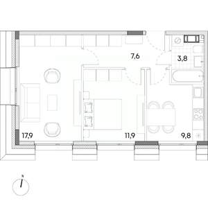2-к квартира, вторичка, 51м2, 4/7 этаж