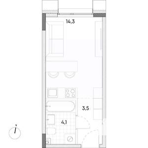 Студия квартира, вторичка, 22м2, 2/7 этаж