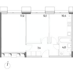 2-к квартира, строящийся дом, 51м2, 2/7 этаж