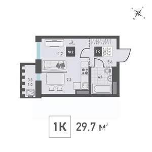 1-к квартира, строящийся дом, 30м2, 12/14 этаж