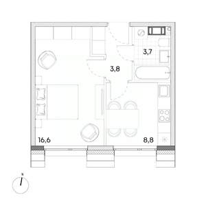 1-к квартира, вторичка, 33м2, 5/7 этаж
