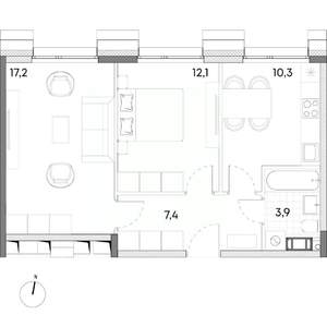 2-к квартира, вторичка, 51м2, 6/7 этаж