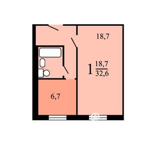 1-к квартира, вторичка, 33м2, 7/9 этаж