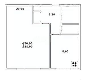 1-к квартира, вторичка, 39м2, 2/12 этаж
