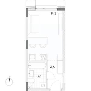 Студия квартира, вторичка, 22м2, 2/7 этаж