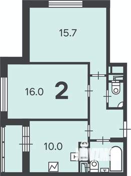 2-к квартира, вторичка, 52м2, 2/14 этаж