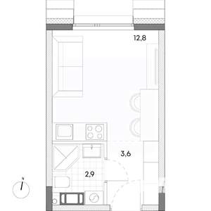 Студия квартира, вторичка, 19м2, 7/7 этаж
