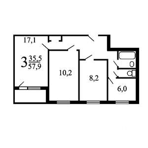 3-к квартира, вторичка, 59м2, 4/9 этаж