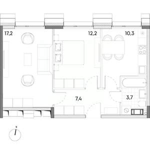 2-к квартира, вторичка, 51м2, 4/7 этаж