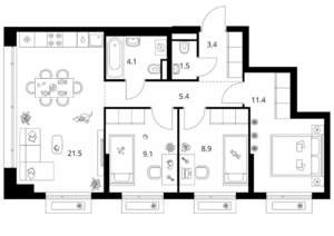 3-к квартира, вторичка, 65м2, 10/13 этаж