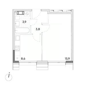 1-к квартира, строящийся дом, 32м2, 6/7 этаж