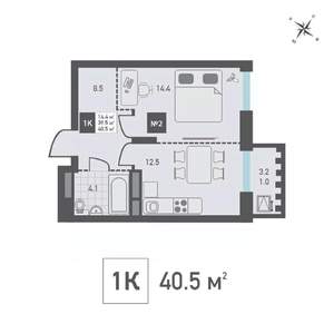 1-к квартира, строящийся дом, 41м2, 5/14 этаж