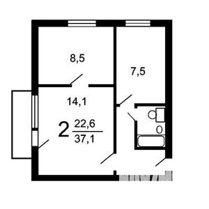 2-к квартира, вторичка, 39м2, 9/12 этаж