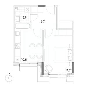1-к квартира, вторичка, 36м2, 2/7 этаж