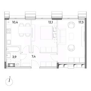 2-к квартира, вторичка, 51м2, 7/7 этаж