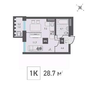 1-к квартира, вторичка, 29м2, 3/14 этаж
