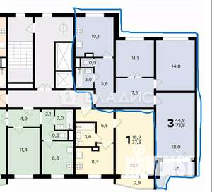 3-к квартира, вторичка, 74м2, 5/14 этаж