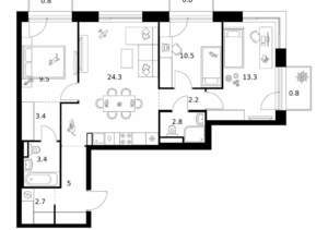 3-к квартира, вторичка, 80м2, 3/28 этаж