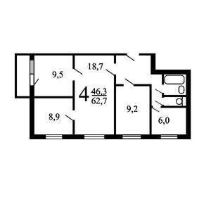 4-к квартира, вторичка, 62м2, 3/9 этаж